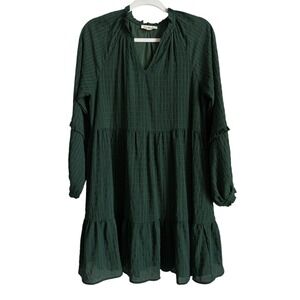 Listicle Women's Small Tiered Tunic Long Sleeve V-Neck Dress Green Flowy‎ Boho